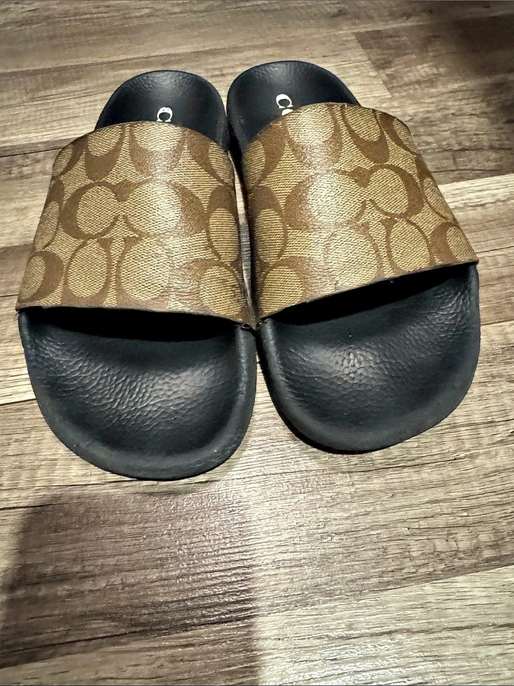 Coach Udele Slide Signature Platform Sandals Brown & Black US 9